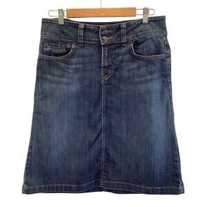 Vintage 90s Red Engine Denim Skirt A-Line Sheath Above Knee Size 31 Pockets